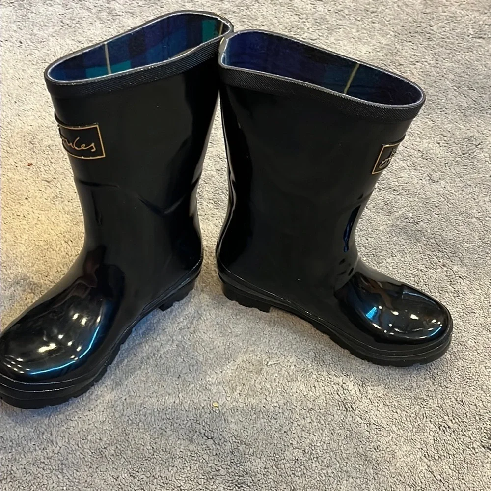 Joules Kelly Welly Black Glossy Rain Boots with Buckle US 5 UK 3
